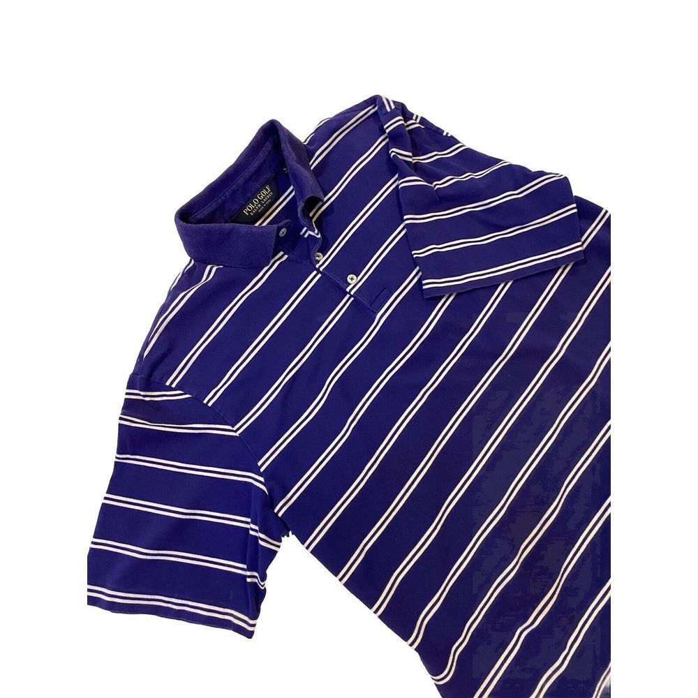 Ralph Lauren Polo Golf Shirt‎ Mens Lg Purple White Striped Short Sleeve